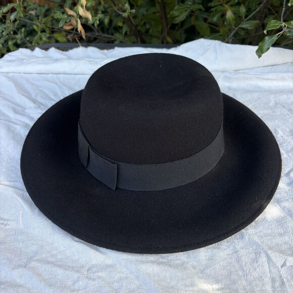 Made in Italy 100% Wool Felt Black Wide Brim Fedora Hat Classic - Picture 2 of 8